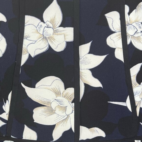 Ann Taylor Dress Women’s 14 Midi Black Navy White Floral Stretch Fit & Flare - Picture 4 of 13
